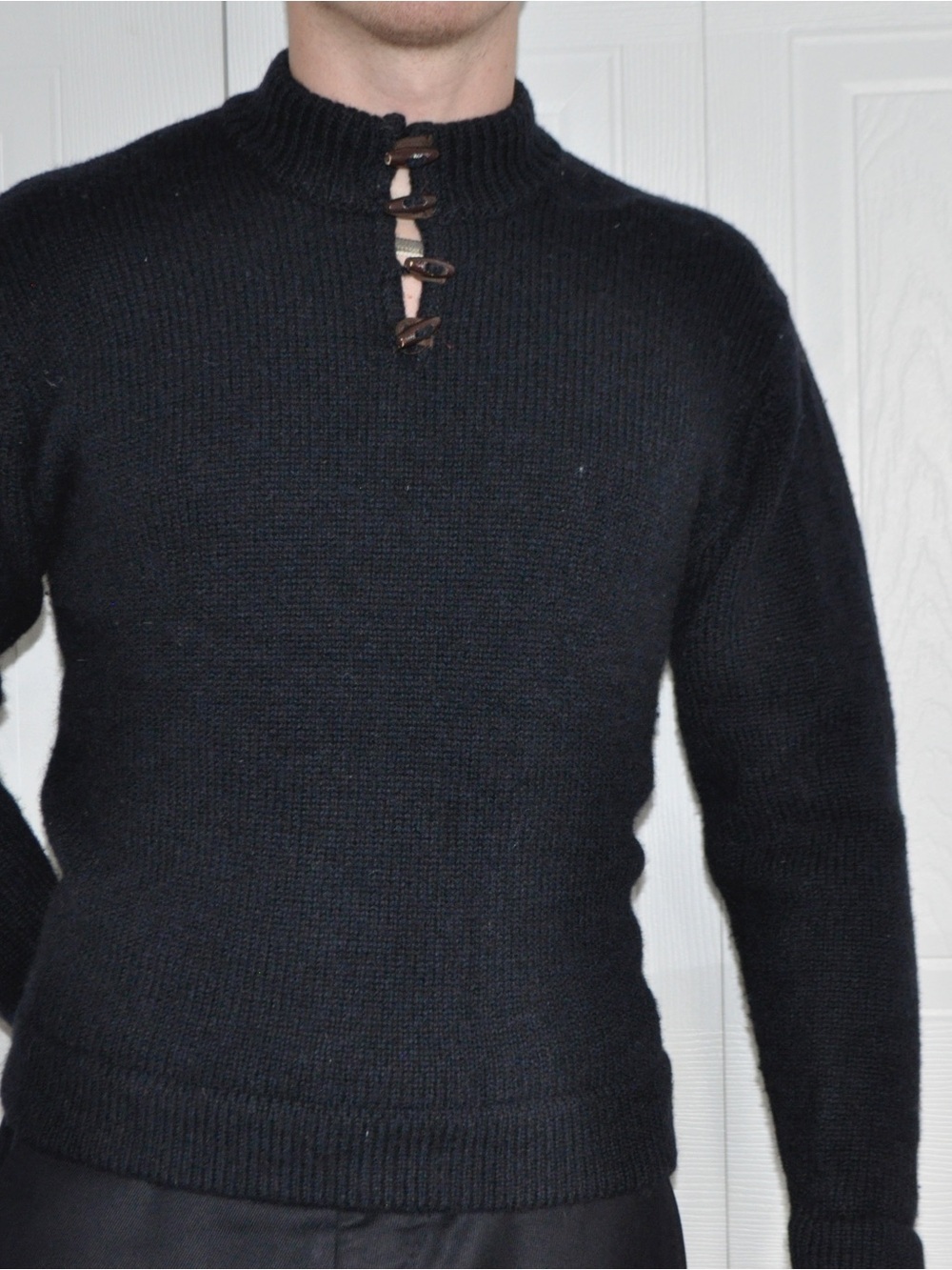 Men's Black Toggle-Neck Turtleneck Sweater